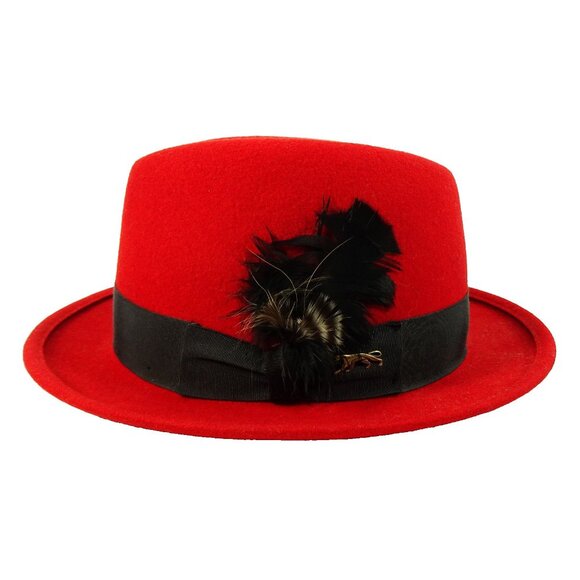 Vintage Biltmore Red Wool Felt Fedora Feather Classic Dress Hat 7 3/8 59 - Picture 2 of 12